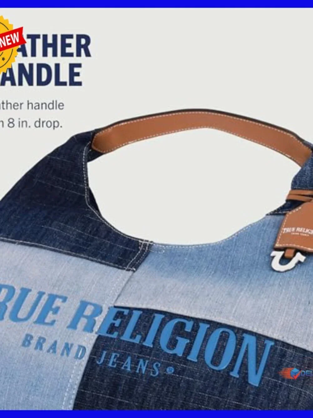 Patchwork Denim Hobo Bag, Oversized Logo, Magnetic Closure, Shoulder Purse